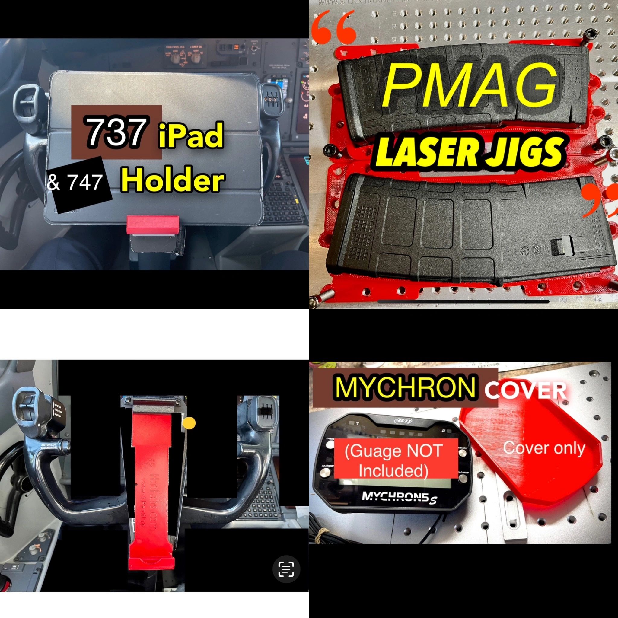 737 ipad holder, PMAG Laser Jig, Mychron Cover, Coin Jigs