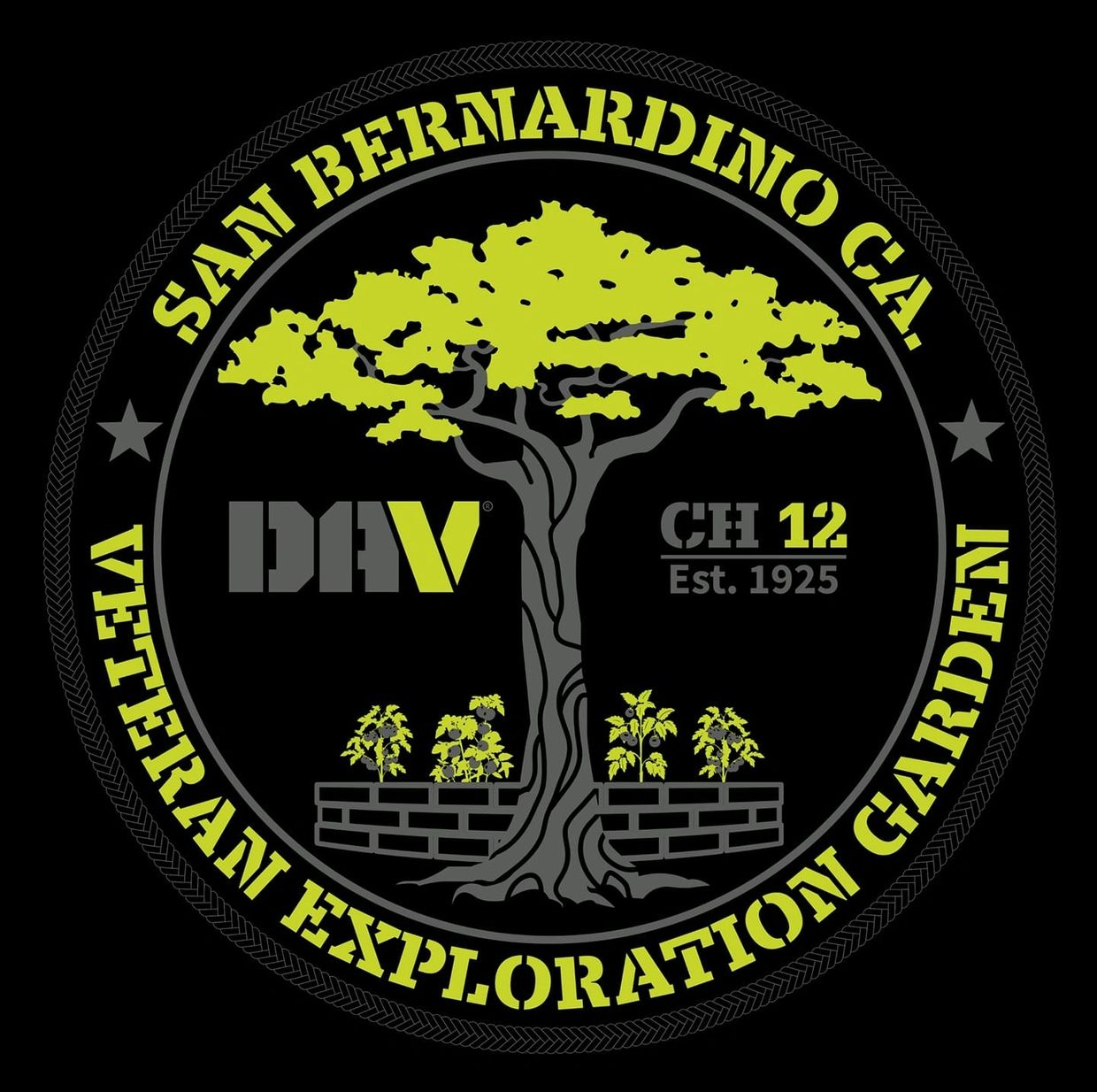 Logo of San Bernardino CA Veterans Exploration Garden.