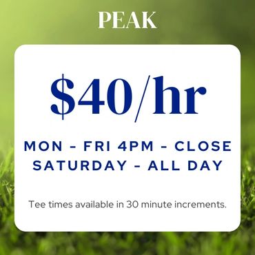 Peak tee time rate is $40 per hour during specified hours.