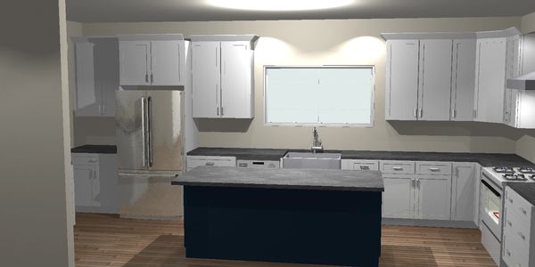 Blue Kitchen Cabinet Island with White Shaker Cabinets