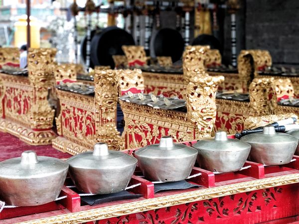 Traditional musical instruments at Besakih Temple, Bali.