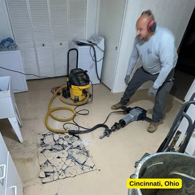 Below this Cincinnati home, roots broke the clay pipe. Trenchless pipelining structurally repaired w