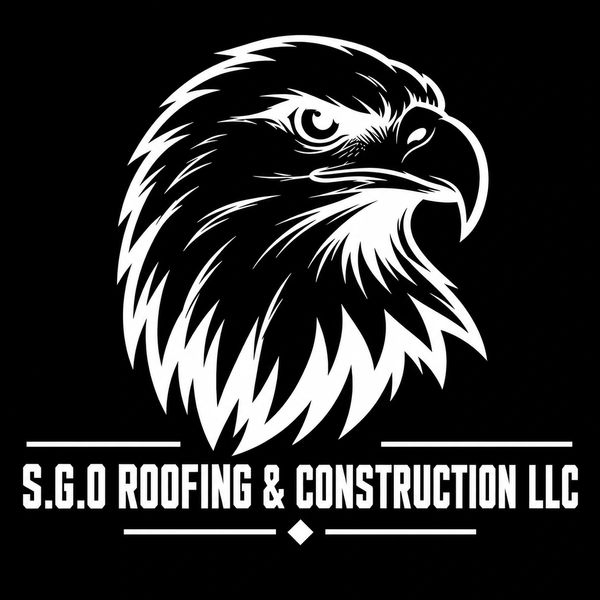 Logo of eagle head and roofing company name.