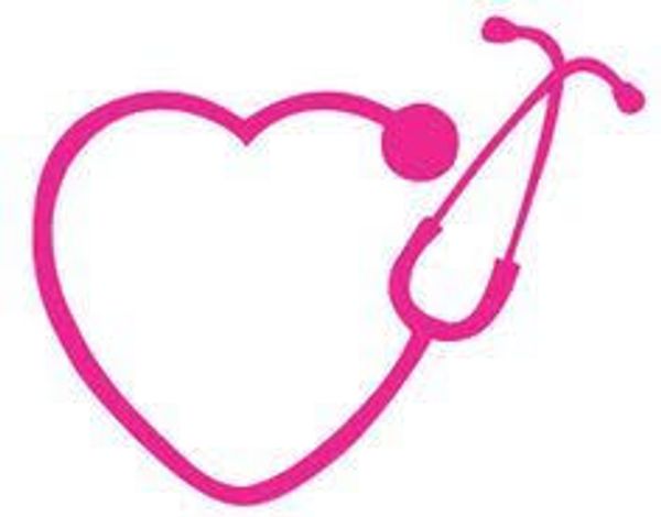 Pink stethoscope shaped like a heart.