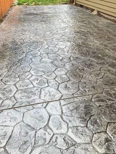 Stamped concrete patio with concrete control joints