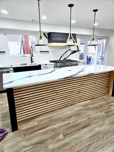 Kitchen Remodeling with modern contemporay using a country kitchen vibe! Island 10 foot long!