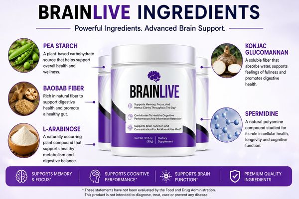 Brain Live supplement with natural ingredients for brain and digestive health support.