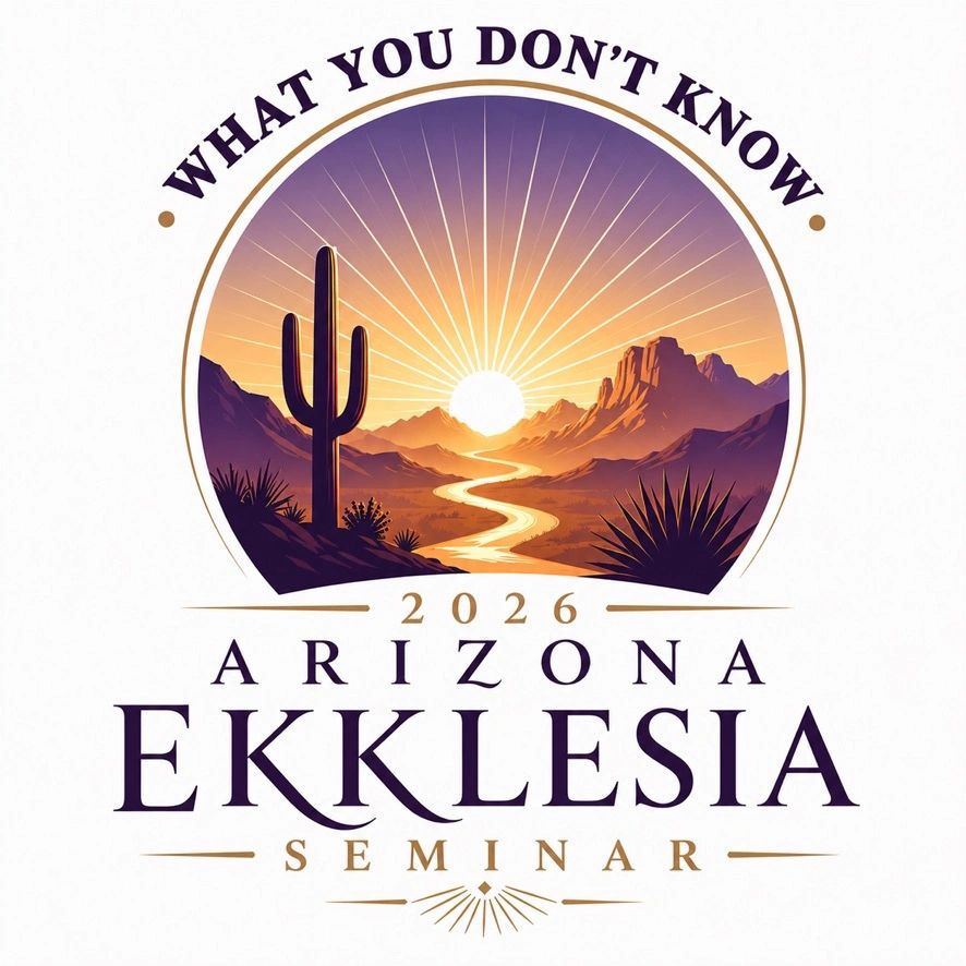 Logo for the 2026 Arizona Ekklesia Seminar with a desert sunset and cactus.