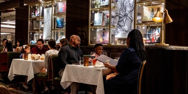 Family dining together in a cozy restaurant.