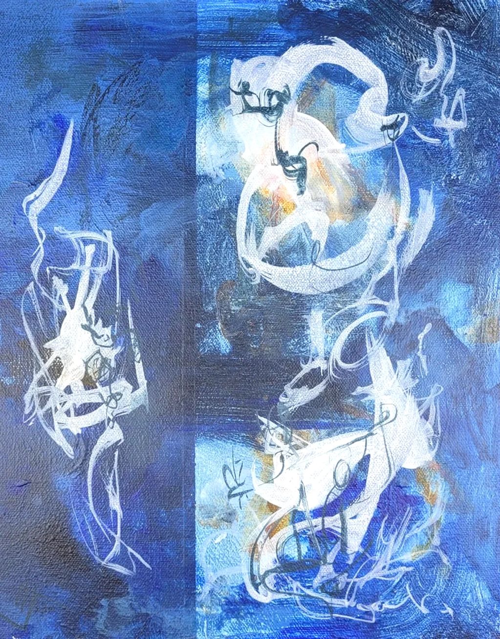 Abstract painting
ethereal
acrylic and ink on canvas
blue, orange, white, teal