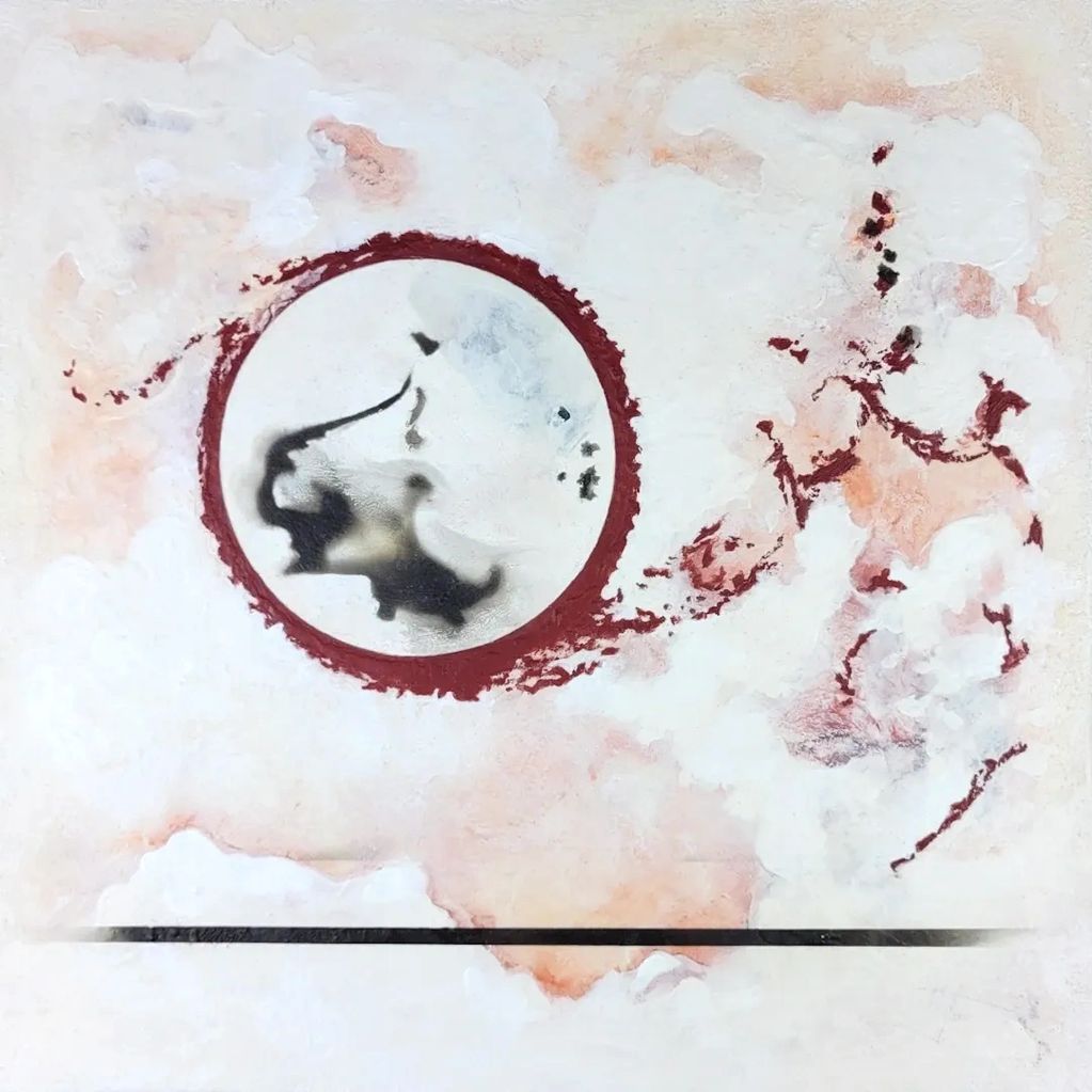 Abstract mixed media painting on canvas, including Fumage technique
Ethereal
red, white, black
Fumag
