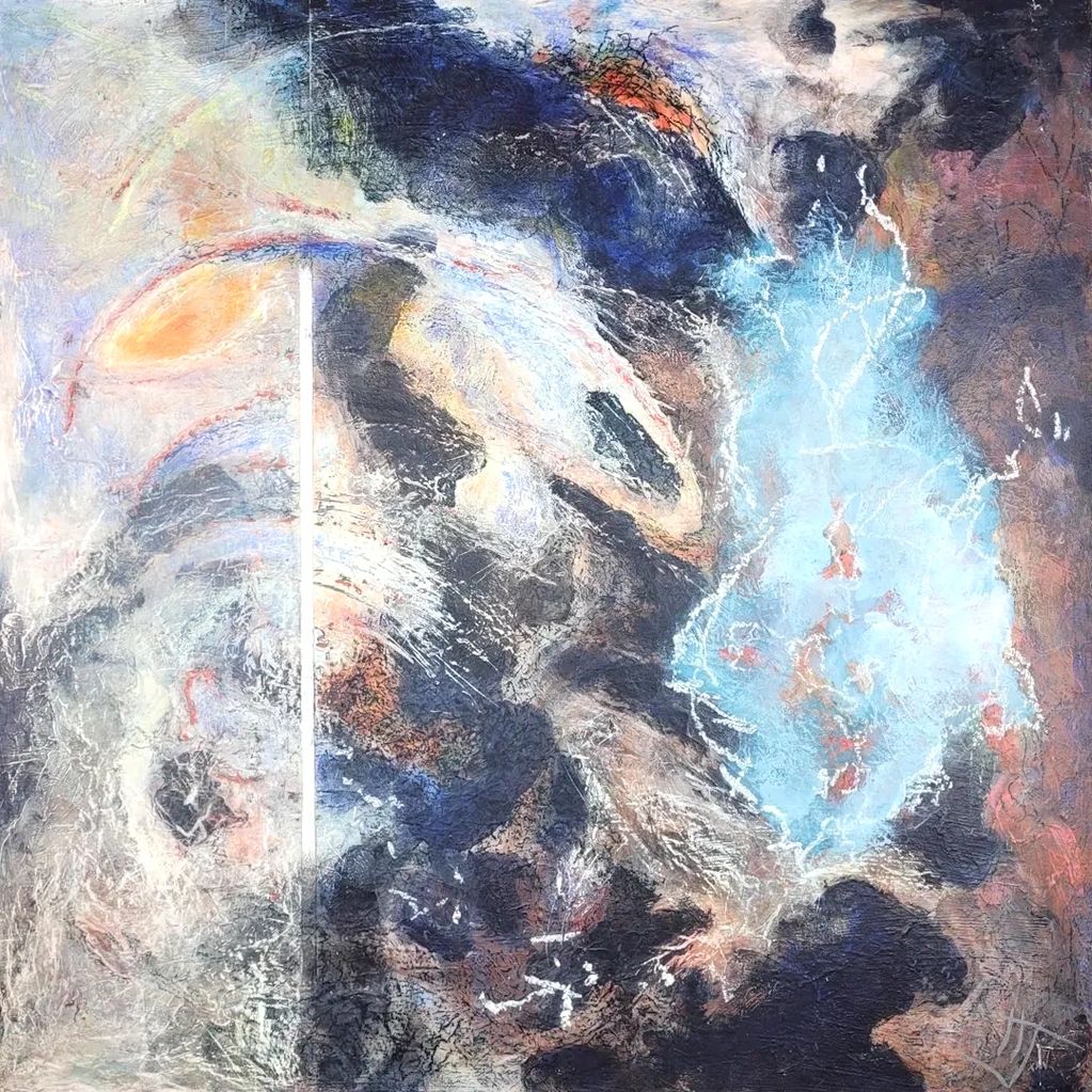 Abstract Mixed media painting
white, black, navy blue, light blue, orange, red, lavender
acrylic, gr