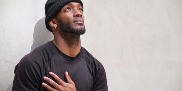 Man looking up, hopeful