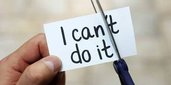 Cutting 'can't' to turn 'I can't do it' into 'I do it' for motivation.