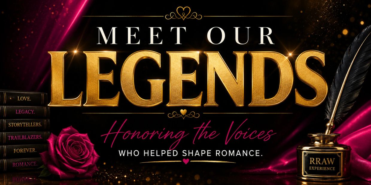 Elegant tribute poster honoring voices who shaped romance with golden text and vintage quill.