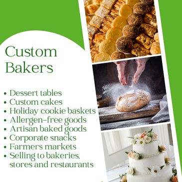 Images and list of different food businesses, bakeries and bakers covered by Chef Insurance