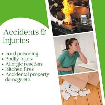 Images and list of different accidents and claims covered by Chef Insurance in Canada