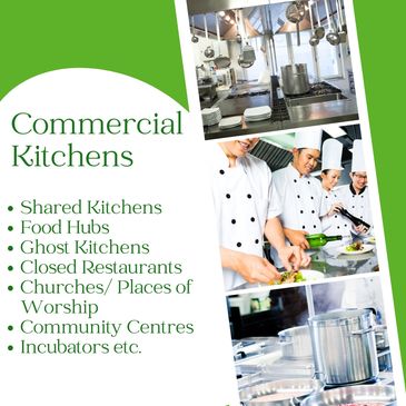 Images and list of different types of commercial kitchens covered by Chef Insurance