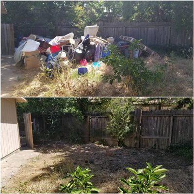 Backyard green waste and debris cleanup by Rogue Junk Removal in Sacramento