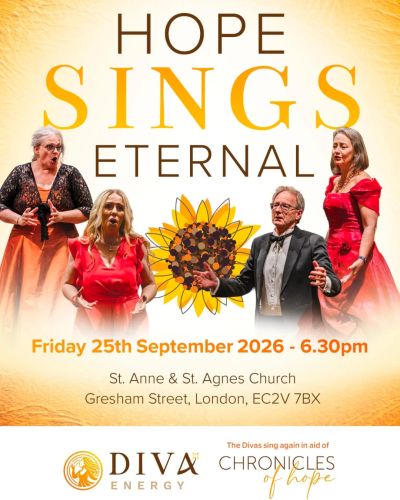 Event poster for Hope Sings Eternal — a charity concert in aid of Chronicles of Hope, performed by D