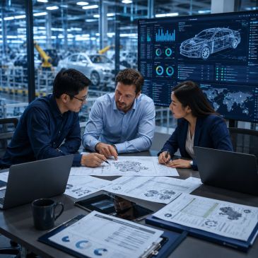 Engineering and compliance professionals collaborating on technical documentation, product requireme