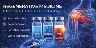 Regenerative medicine course covering stem cells, exosomes, and PRP applications.