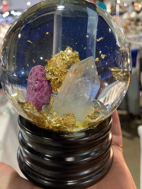 Ruby Star 🌟 with Gold Flakes .Blue Glass Tower,Pineapple Quartz,Tiny Garden of Gems of Peridot and