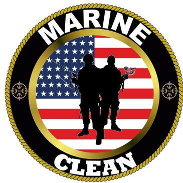 Marine Clean logo with American flag and soldier silhouettes.