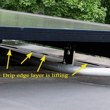 Rubber membrane Drip edge flashing is lifting in Rochester NH.