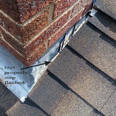 Chimney lead flashing not stepped flashed properly in Derry NH.