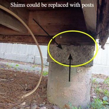 Poorly shimmed deck post system in Belmont NH