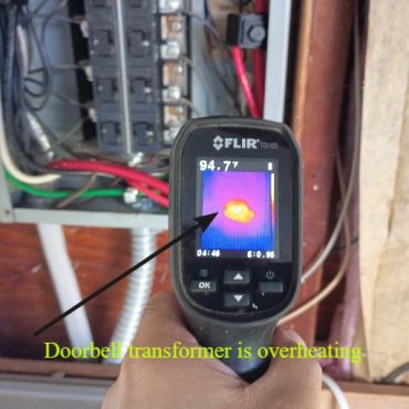 Overheating door bell transformer caught on a thermal imager in Nashua NH