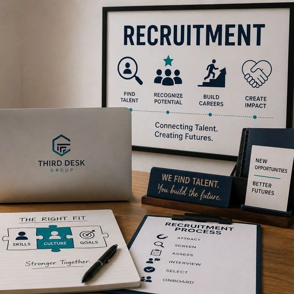 Organized recruitment workspace with motivational materials and process notes.