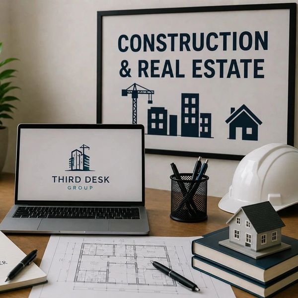 Workspace with construction and real estate theme.