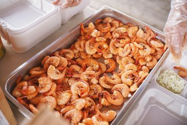 Pan of boiled shrimp