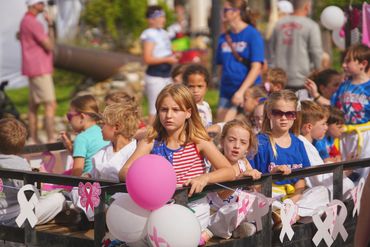 Parade float with kids.