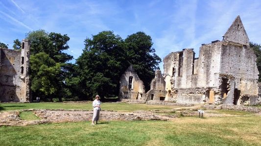 Anne on research trip at Minster Lovell