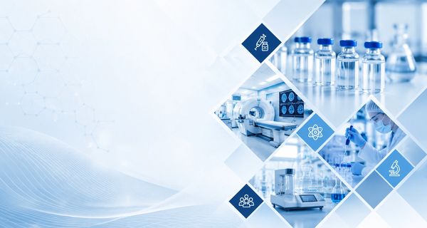 Collage of scientific and medical research imagery with lab equipment and MRI scans.