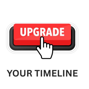 Red upgrade button with a hand cursor clicking on it.