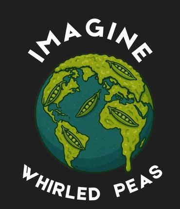 Illustration of Earth with pea pods and text 'Imagine Whirled Peas'.
