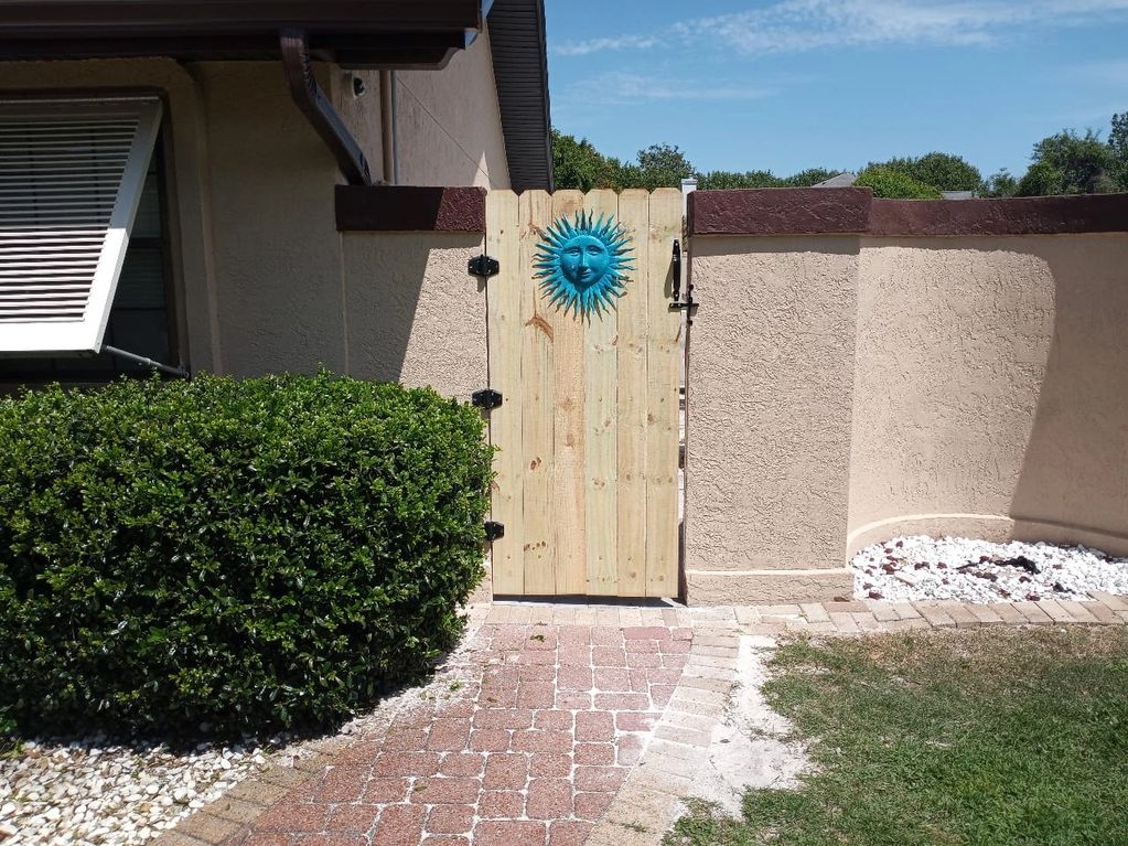 Decoration hangs on narrow gate in Panama City Beach, FL