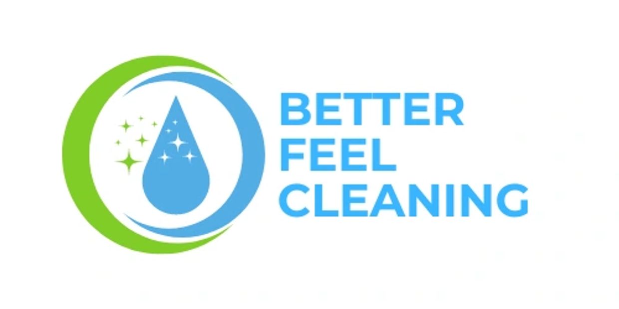 Logo for Better Feel Cleaning with water droplet and sparkle design.