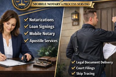 Mobile notary services including notarizations, loan signings, and legal document delivery.