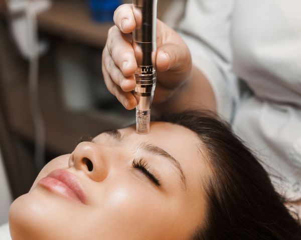 Woman receiving a microneedling facial service