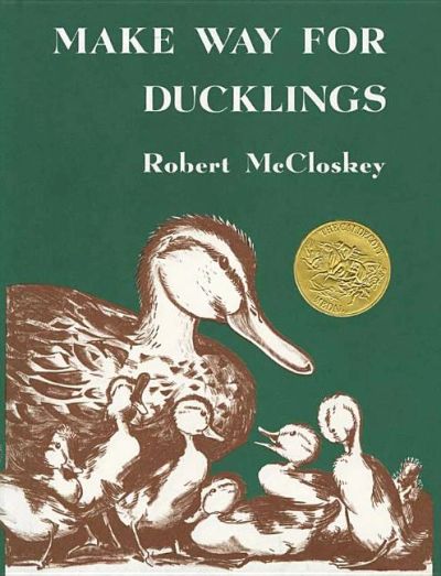 Cover of 'Make Way for Ducklings' by Robert McCloskey featuring a mother duck and her ducklings.