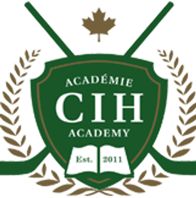 Emblem of CIH Academy with hockey sticks and maple leaf.