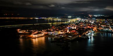 Panama, Central America, at night.