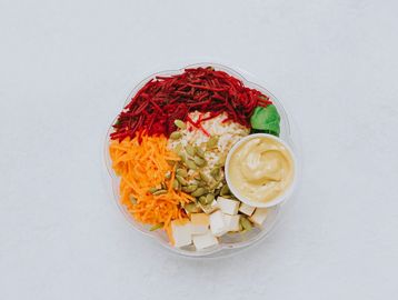 Gluten free, low- carb, vegan salad with tofu and tahini dressing