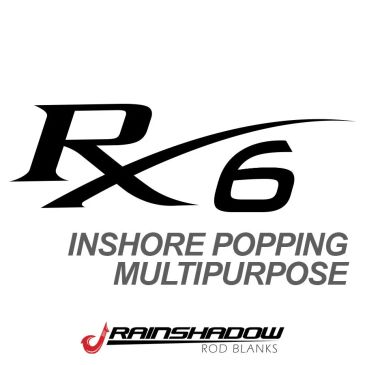Logo for RX6 Inshore Popping Multipurpose by Rainshadow Rod Blanks.