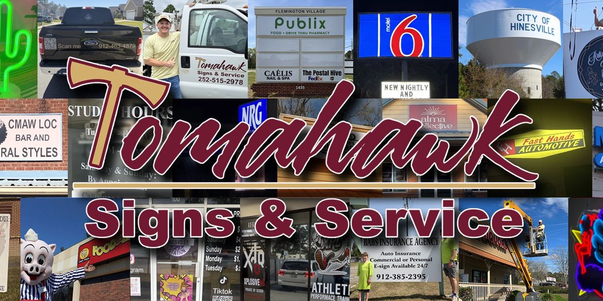 Tomahawk Signs & Service showcasing various signage examples.
